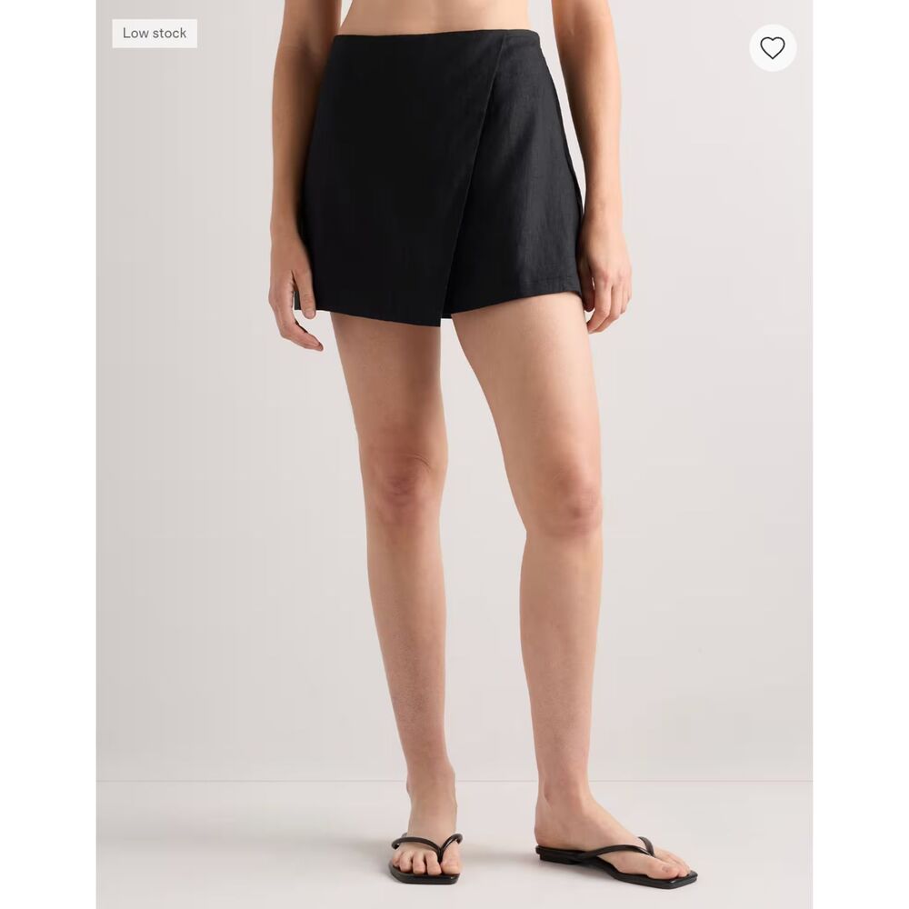 Quince 100% European Linen Skort Women's 16 Black Mini Minimalist Travel Basic
